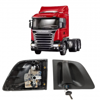 Maçaneta porta lado direito com chave ( Com chapa antifurto ) Scania - Código 8854-1-1